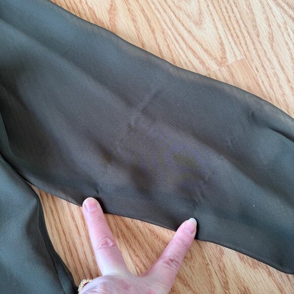 Norton Womens Sheer Button-Up Blouse size XL Paisley Print Accents Olive Green - Picture 9 of 9